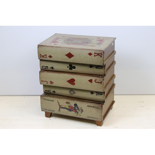 379 - Set of five drawers to represent distressed stacked playing card suit 'books', H 55cm, W 46cm, D 32c... 