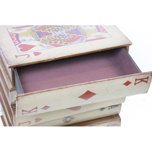 379 - Set of five drawers to represent distressed stacked playing card suit 'books', H 55cm, W 46cm, D 32c... 