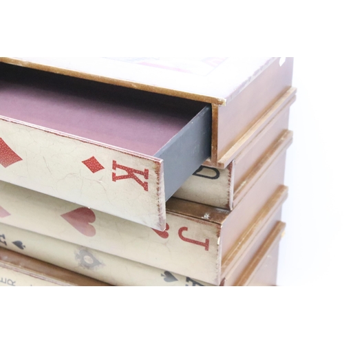 379 - Set of five drawers to represent distressed stacked playing card suit 'books', H 55cm, W 46cm, D 32c... 