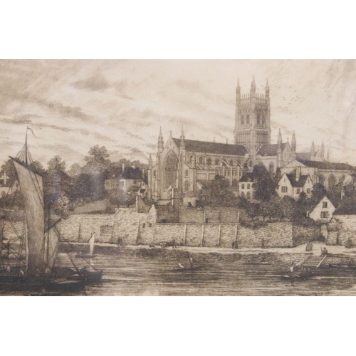 459 - Walter W Burgess (1856 - 1908), a pair: view of Worcester Cathedral from the Severn and view of Here... 