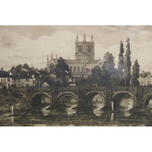 459 - Walter W Burgess (1856 - 1908), a pair: view of Worcester Cathedral from the Severn and view of Here... 