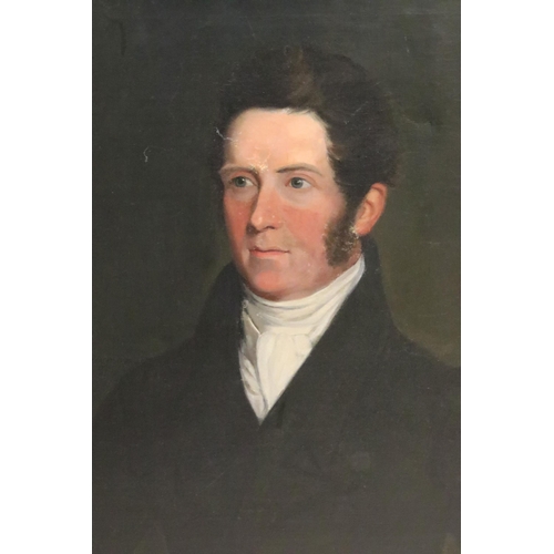 461 - 19th century English school, portrait of a gentleman, oil on canvas, name - possibly T Newman and da... 