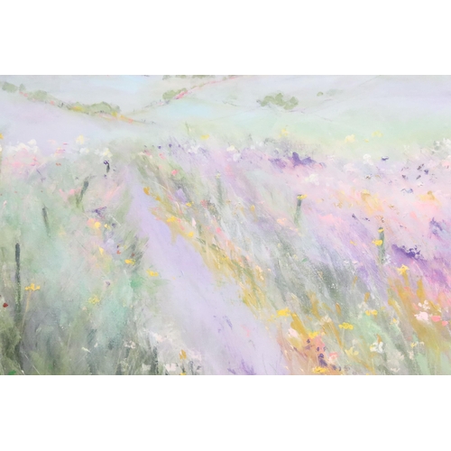 465 - Sue Fenlen, Forever - Impressionist landscape print with flowers in fields titled on label verso, si... 