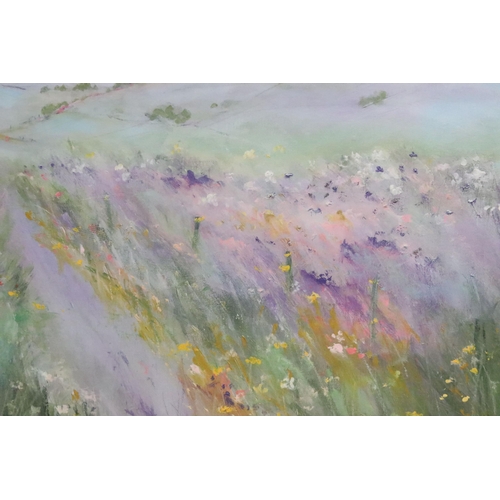 465 - Sue Fenlen, Forever - Impressionist landscape print with flowers in fields titled on label verso, si... 