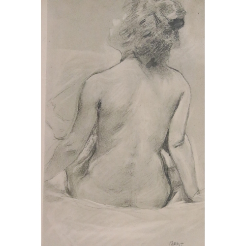 469 - Leon Bakst (Russian, 1866 - 1924), portrait of a nude female in a pose, engraving, 28 x 19.5cm, gilt... 