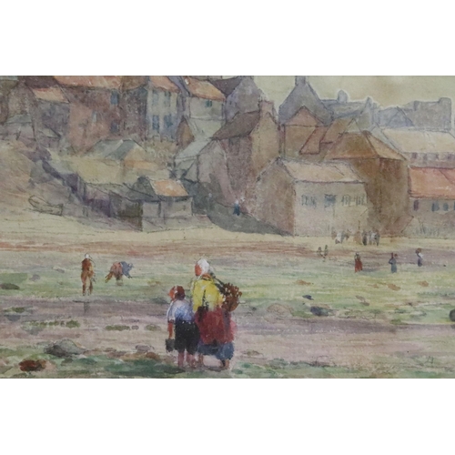 524 - Charles Edward Holloway (British, 1838 - 1897), figures on a beach near Whitby, watercolour, 10 x 16... 