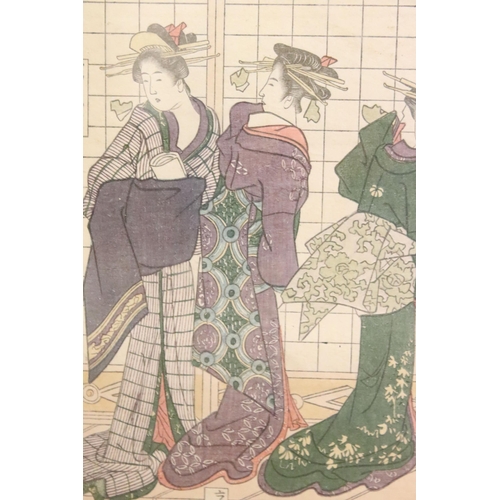 525 - Utagawa Toyokuni (Japanese, 1769 - 1825), set of three: geishas in interiors (framed as one), woodbl... 