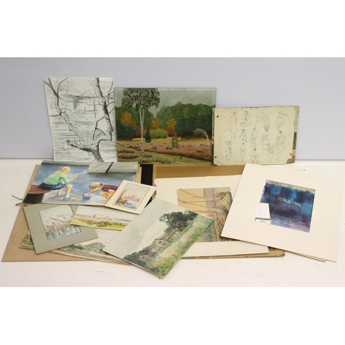 526 - Folio containing a collection of original paintings by various artists