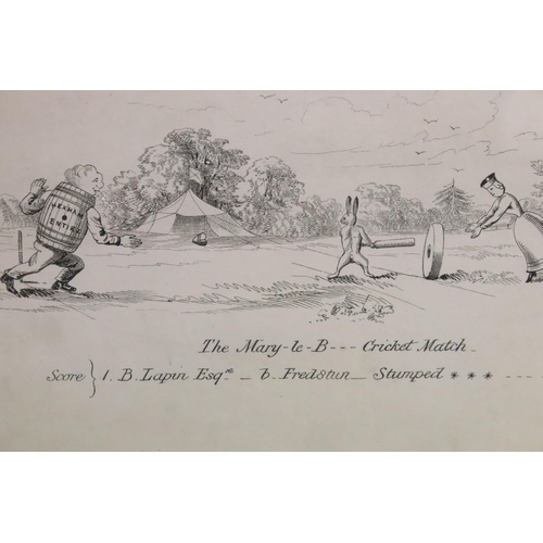 533 - Two Antique monochrome cartoons relating to cricket scenes of Marylebone cricket matches, one dated ... 