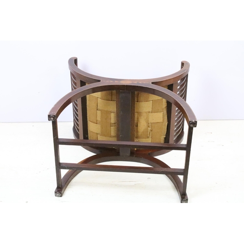 562 - Edwardian mahogany savanarola style stool with parquetry inlay, with stretchered base, 58cm high x 5... 