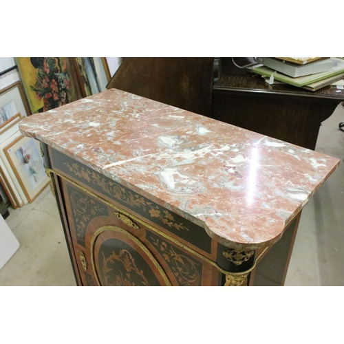 567 - 19th Century marquetry inlaid pier cabinet having a pink marble top with inlaid cupboard door below ... 