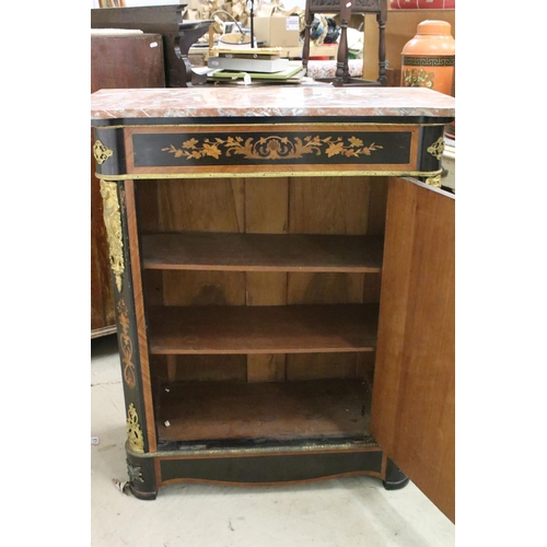 567 - 19th Century marquetry inlaid pier cabinet having a pink marble top with inlaid cupboard door below ... 