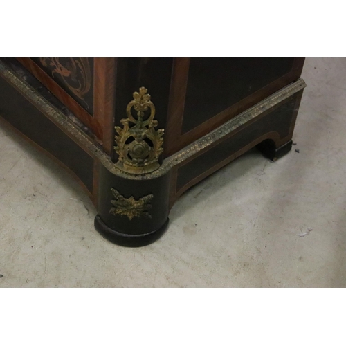 567 - 19th Century marquetry inlaid pier cabinet having a pink marble top with inlaid cupboard door below ... 