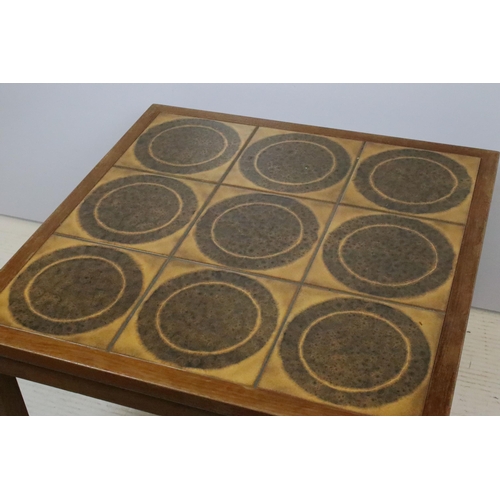 576 - Mid century retro tile topped square coffee table, 40.5cm high x 66.5cm wide x 66.5cm deep