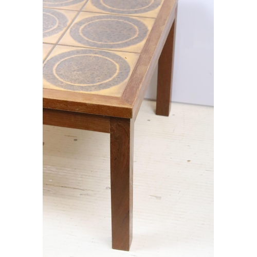 576 - Mid century retro tile topped square coffee table, 40.5cm high x 66.5cm wide x 66.5cm deep