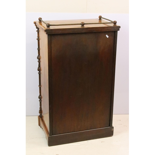 597 - Edwardian burr walnut music cabinet, with parquetry inlay, single glazed door opening to three shelv... 