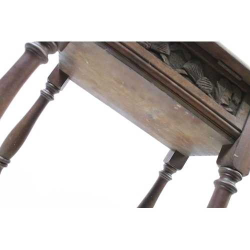 602 - Early 20th century oak stool, the top carved with thistles on turned legs and stretchered base, 61cm... 