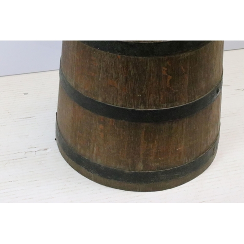 606 - Early 20th century oak tapering coopered barrel, 51cm high x 35.5cm diameter (top)