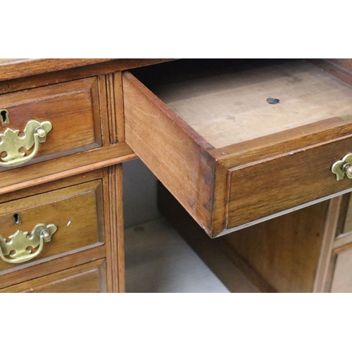 607 - Late 19th / early 20th century mahogany lady's kneehole desk with green leather inset inset top embo... 