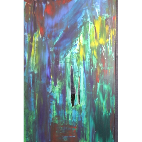 475 - Frances Bildner, triptych - three abstract scenes, Jungle, Jungle 2 and Forest, acrylic on mirrored ... 