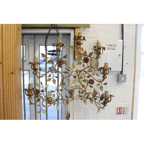 558 - Early 20th century Continental standard lamp, wrought iron with scrolling flowering branches above t... 