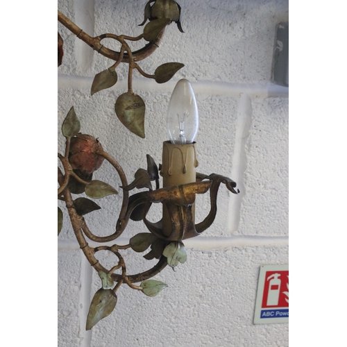 558 - Early 20th century Continental standard lamp, wrought iron with scrolling flowering branches above t... 