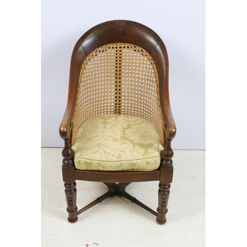 580 - Antique Regency mahogany child's chair with caned frame and stretcher to base, H 66cm