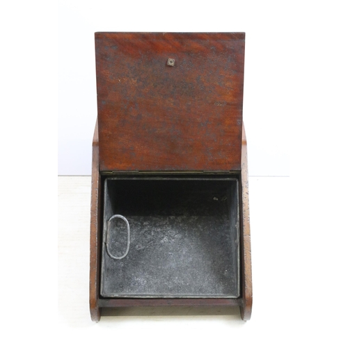 619 - Victorian mahogany coal scuttle with brass mounts, with lead liner and scoop, 31.5cm high (excluding... 