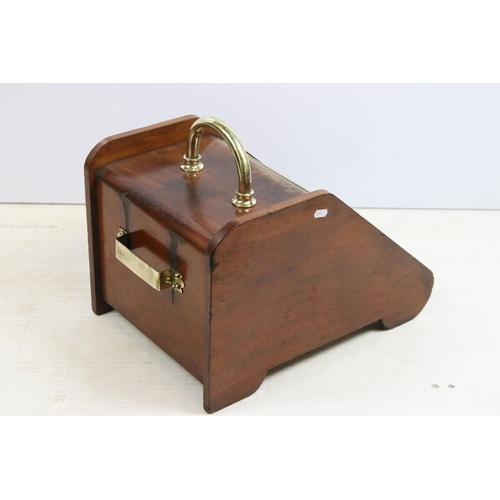 619 - Victorian mahogany coal scuttle with brass mounts, with lead liner and scoop, 31.5cm high (excluding... 