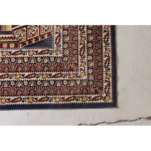 624 - 20th century wool work wall hanging with pictorial panels within multiple borders, 188 x 127cm