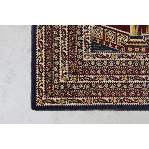 624 - 20th century wool work wall hanging with pictorial panels within multiple borders, 188 x 127cm