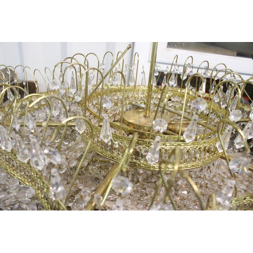 626 - Set of six 20th century gilt metal and glass chandeliers in flared form with circular gilt metal ban... 