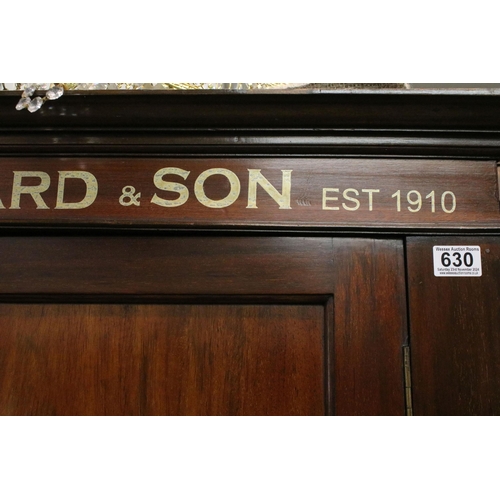 630 - Early 20th century mahogany single wardrobe, gilt painted ' J. Edward & Son Est 1910 Hatter Outfitte... 