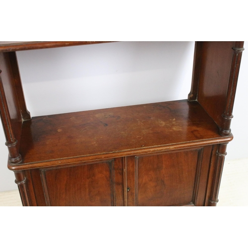 638 - Late 19th century mahogany hanging wall cabinet, with shaped pediment above open recess and pair of ... 