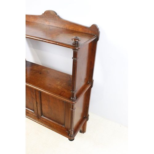 638 - Late 19th century mahogany hanging wall cabinet, with shaped pediment above open recess and pair of ... 