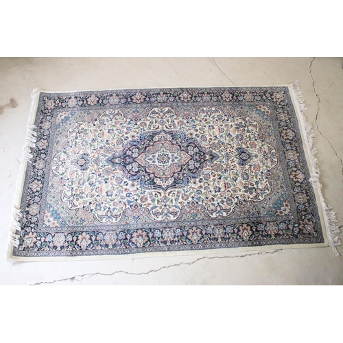 640 - 20th century wool work cream ground carpet with central medallion within borders, 213 x 140cm