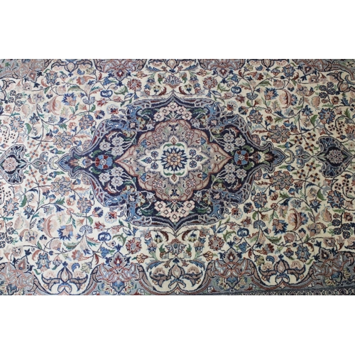 640 - 20th century wool work cream ground carpet with central medallion within borders, 213 x 140cm