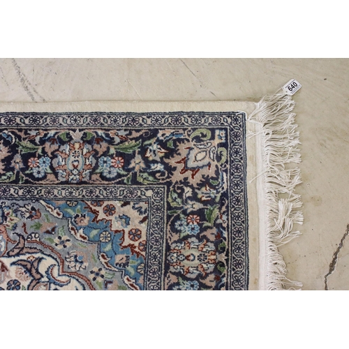 640 - 20th century wool work cream ground carpet with central medallion within borders, 213 x 140cm