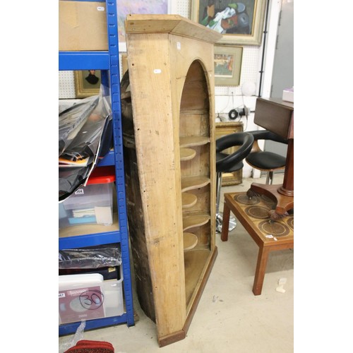 574 - Late 19th pine corner cupboard with three shaped shelves, 149.5cm high x 105cm wide