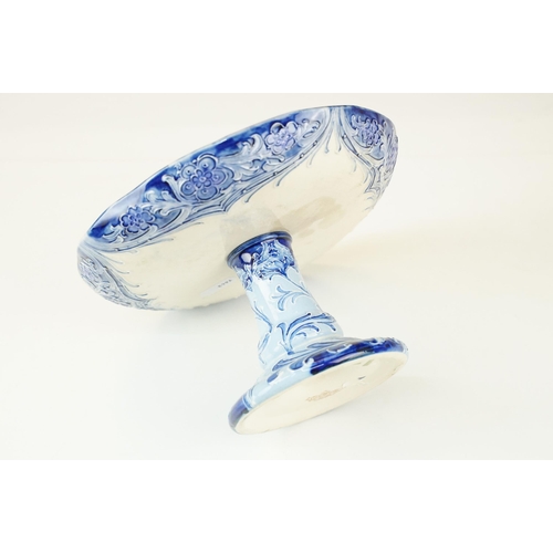 11 - Early William Moorcroft Macintyre Florian Ware 'Poppy' Art Nouveau cake stand in blue and white, H 1... 