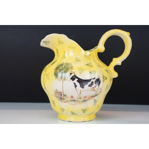 22 - Staffordshire Ironstone pitcher jug and bowl set with cow image, bowl diameter 32cm