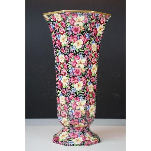 45 - Royal Winton Florence all over floral vase c.1998, Number 612 of 2000, boxed, H 31cm