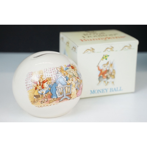 54 - Royal Doulton Bunnykins two piece cereal bowl and mug together with a money ball, Wedgwood Peter Rab... 