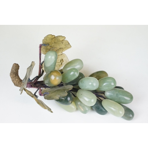 62 - Mid century decorative polished stone carved grapes on vine, small stone pear with leaves and turtle... 