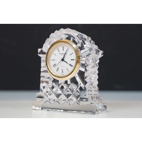 69 - Waterford Nocturne crystal glass mantle clock, 10cm high together with another Waterford crystal gla... 