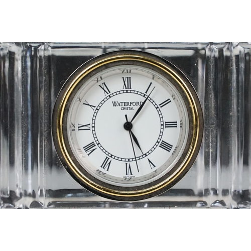 69 - Waterford Nocturne crystal glass mantle clock, 10cm high together with another Waterford crystal gla... 