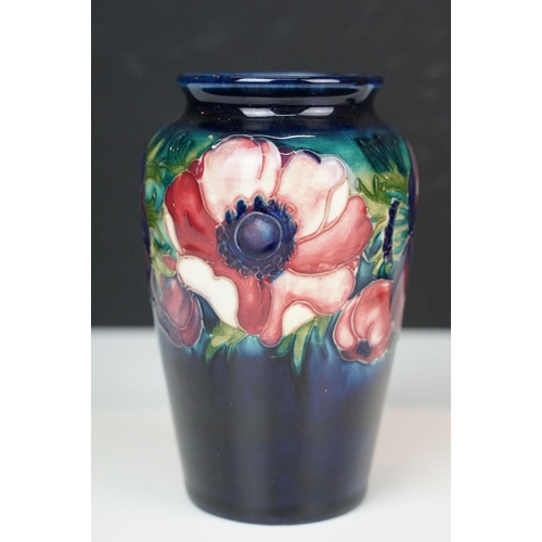 73 - Moorcroft pottery 'Anemone' small baluster vase, H 10.5cm and taller vase, H 13cm with sticker and s... 