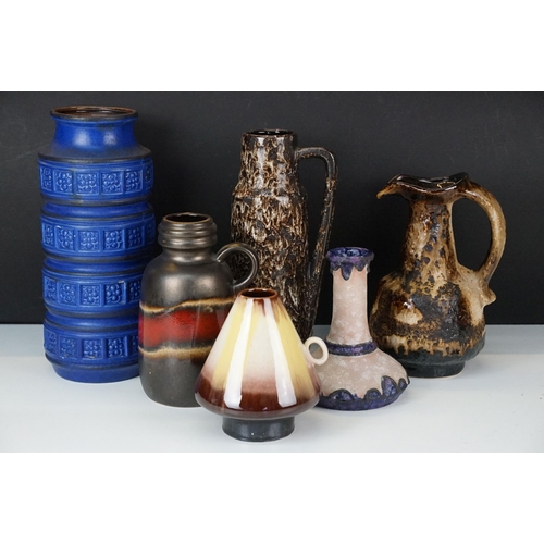 27 - Collection of six mid 20th century West German lava vases in mixed glaze finishes, tallest example 3... 