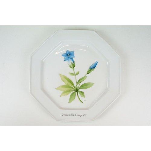 36 - Group of nine octagonal 20th century Limoges botanical floral plates, each titled, W 26cm