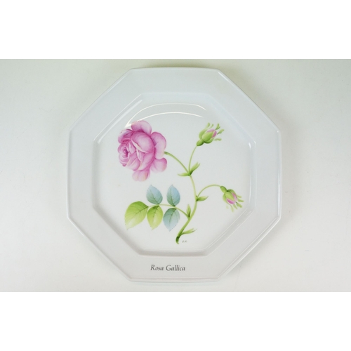 36 - Group of nine octagonal 20th century Limoges botanical floral plates, each titled, W 26cm